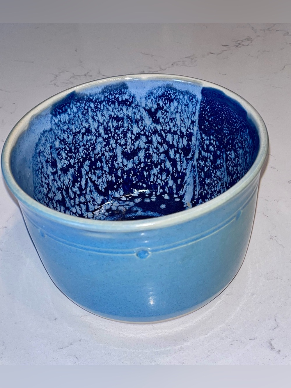 Stoneware Pottery Medium Planter Pot Handmade Blue Salt Glaze 7”x5”